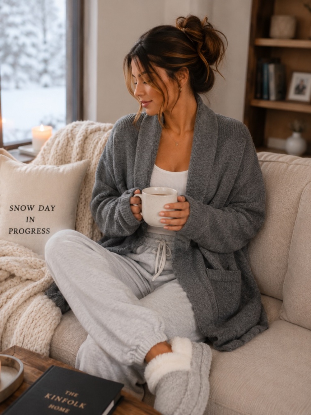 Verve Ami Dark Gray Open-Front Long Cardigan